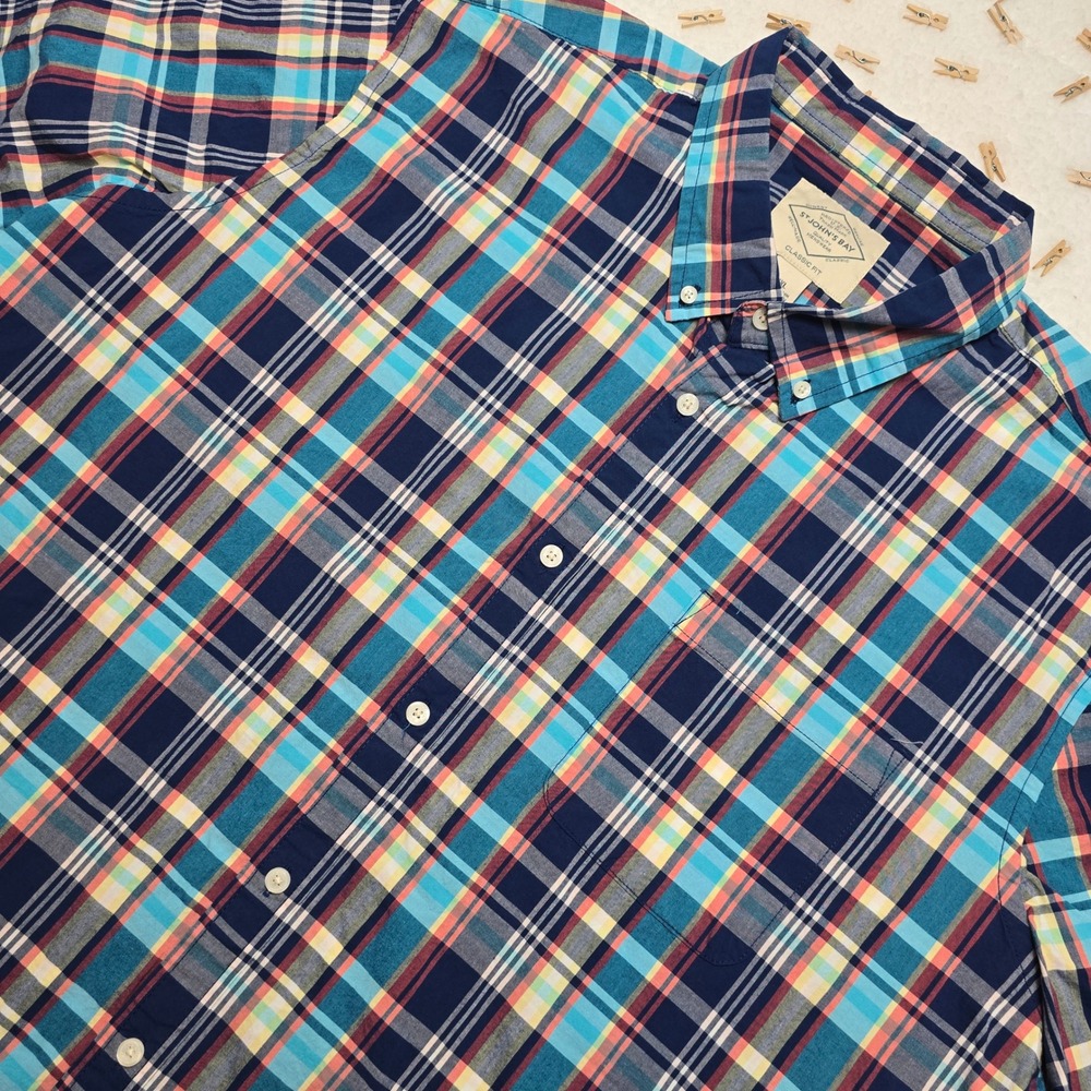 St Johns Bay Mens XXL Classic Fit Short Sleeve Plaid Button‎ Down Shirt